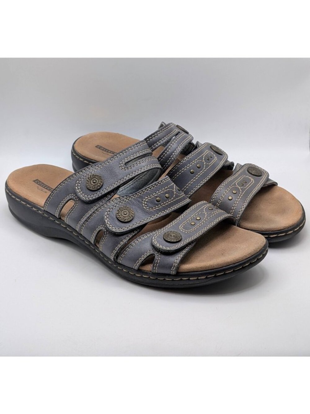 Clarks Sandals Leisa Cacti Q Womens Size 11M Adjustable Gray Leather Slip On